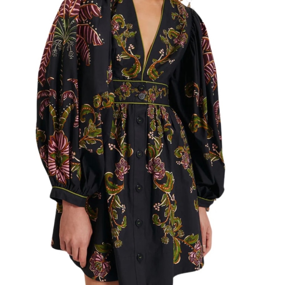 FARM RIO RAVENALA BLACK V NECKLINE DRESS